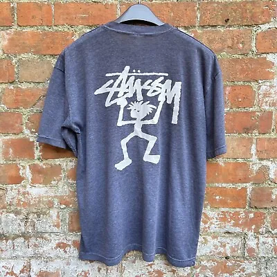 Buy 90’s Stussy Stickman T Shirt Men’s Large Grey Double Sided Print Vintage Rare! • 129.99£