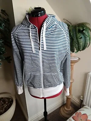 Buy Georgous Denim Co Navy Blue &White Striped Zip Front Hooded Jersey Jacket Size16 • 10.99£