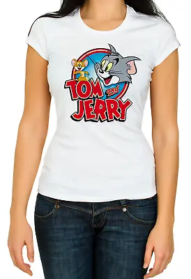 Buy Tom And Jerry Cartoon Cat And Mouse T Shirts White Women's 3/4 Short Sleeve K834 • 9.69£
