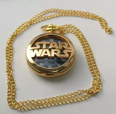 Buy Star Wars Gold Pocket Watch Pendant Necklace Space Opera Antique Science Fiction • 0.12£