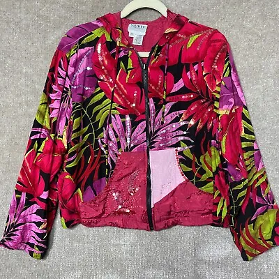 Buy VINTAGE Vanity Collection Womens Jacket Sz XL Embroidered Sequin Full Zip Hooded • 20.73£