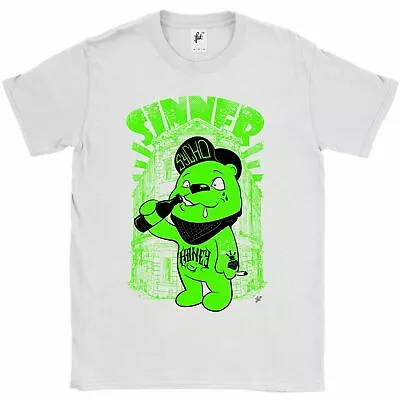 Buy Sinner Psycho Tattoo Honey Bear Drinking & Smoking Mens T-Shirt • 7.99£