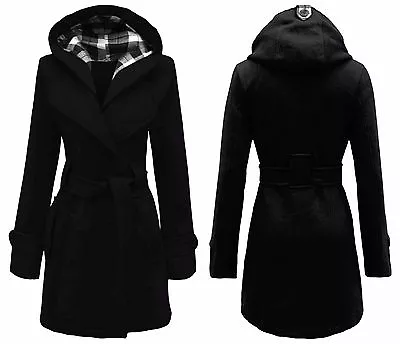 Buy Ladies Women's Hooded Button Belted Coat Fleece Jacket Plus Size 8 - 20 • 14.99£