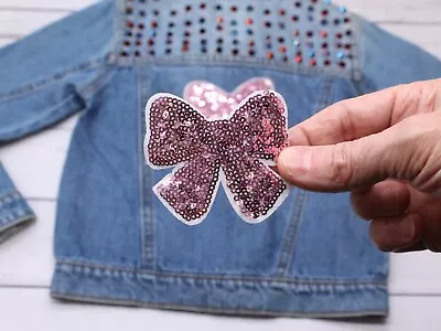 Buy Pink Sequin Bow Patch Sew Or Iron On Patches For Kids Custom Denim Jackets • 2.25£