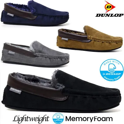 Buy Mens Memory Foam Slippers Dunlop Moccasins Loafers Slip On Fur Warm Winter Shoes • 6.95£