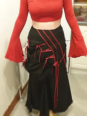 Buy Phaze Gothic Alternative Victorian Steampunk Grace Red Ribbon Bow Pirate Skirt • 14.99£