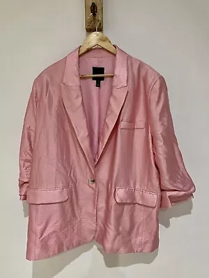Buy River Island Pink Satin Crepe Single Button Formal Dress Blazer Jacket Size 18 • 29.95£