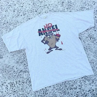 Buy Vintage 1996 Taz ‘No Angel’ Looney Tunes Heathy Grey T-shirt - XL • 25£
