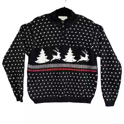 Buy VTG Studio Works Henley Knit Sweater Womens Lg Deer Trees Nordic Fair Isle Retro • 33.62£