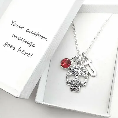 Buy Skull Gothic Style Charm Pendant Necklace Jewellery Gift, Personalised Initial • 12.95£