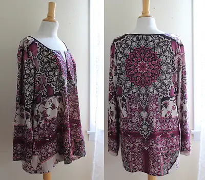 Buy ONE WORLD -Sz 2X -Funky Art-to-Wear Gypsy Boho Romantic Floral Tunic Top Shirt • 67.42£