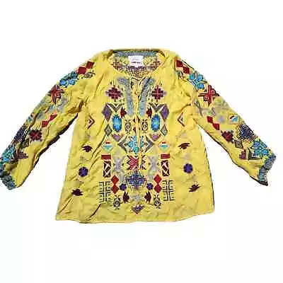 Buy Johnny Was Biya Art To Wear Ziggy Goldenroad Peasant Tie Tunic Shirt Womens XS • 113.67£