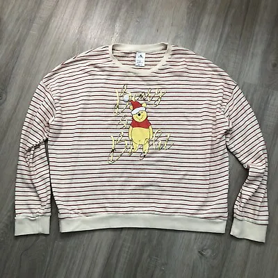 Buy Winnie The Pooh Christmas Holiday Sweater Pullover Size XL Beige Red Stripes • 12.55£