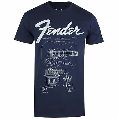 Buy Fender Mens T-shirt Guitars Patent Navy S-XXL Official • 11.19£