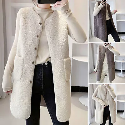 Buy Women Vest Casual Sleeveless Coatbutton Lady Jacket With Pocket For Daily Wear  • 13.49£