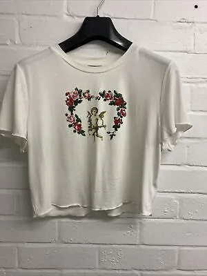 Buy Cream Cropped Tshirt With Cherub On From Shein Size Small • 8.95£