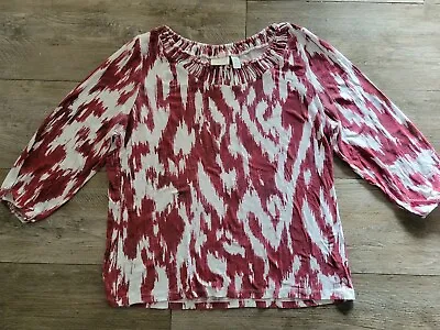 Buy Chico's Women's Blouse Top Size 2 Red Peasant 3/4 Sleeve Stretch Pullover Boho  • 13.99£
