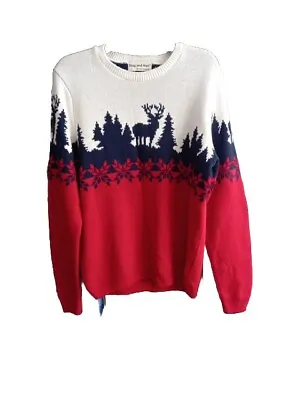 Buy Stag And Hart Red Christmas Jumper, Vintage,  Size Large, Pixelated Knit, VGC • 17.95£