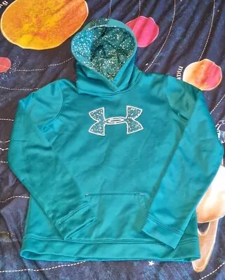 Buy Under Armour Girls Pullover Hoodie Green / Teal Star Print Size Youth XL • 10£