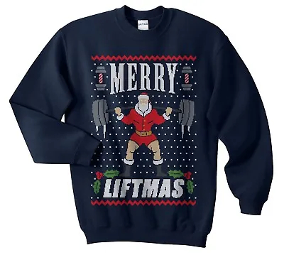 Buy Merry Liftmas Christmas Sweater Jumper Funny Ugly Weightlifter Gym Fit • 25.99£