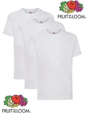 Buy 3 Fruit Of The Loom Boys Girls Kids Childrens Plain Cotton WHITE T-Shirts • 8.99£