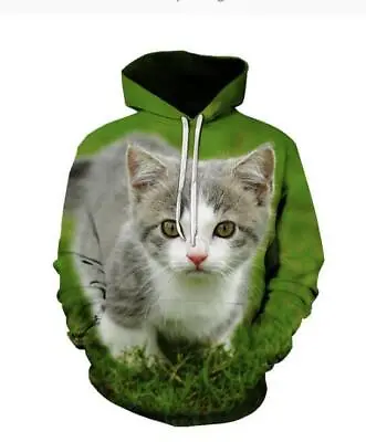 Buy 3D Printed Cat Oversize Men's Clothing Sweatshirt Pullover Long Sleeve Hooded • 17.61£