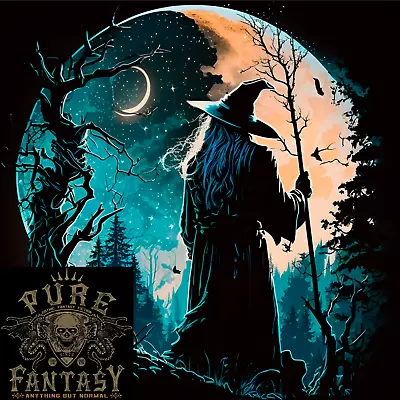 Buy A Wizard Looking At A Fantasy Moon Warlock Mens Cotton T-Shirt Tee Top • 10.98£