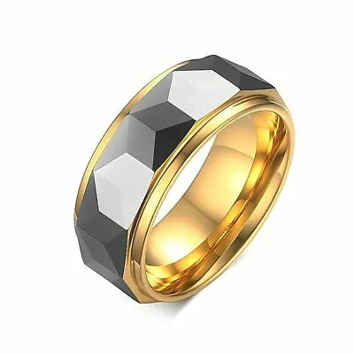 Buy NEW Luxury Black & Gold Color Tungsten Steel Ring - Fashion Jewelry Wear For Men • 19.08£
