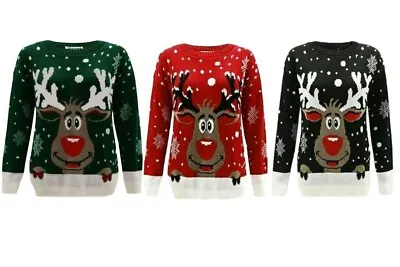 Buy Unisex Men Women Knitted Rudolph Reindeer Christmas Jumper Novelty Xmas Sweater • 13.99£