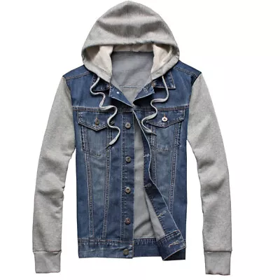 Buy Mens Denim Jacket Mid Blue Wash Pullover Hoodie Sweatshirt Jumper CZ • 21.99£