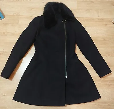 Buy Ladies ASOS Black Faux Fur Collar Warm Peacoat Jacket Size 10 (Good Condition) • 25£