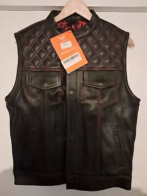 Buy Leatherick Men Top Grain Leather Groove Biker Club Waistcoats Paisley Liner Vest • 64.99£