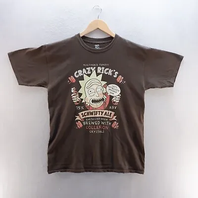Buy Rick & Morty T Shirt Medium Brown Graphic Print Cotton Short Sleeve Mens • 8.09£