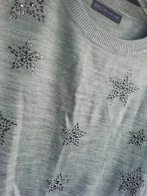 Buy M&S Collection Grey Fine Knit Embellished Star Jumper. Christmas Bling. Small • 10£