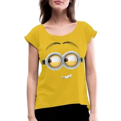 Buy Minions Merch Dave Face Halloween Costume Women's Roll Cuff T-Shirt • 27.24£