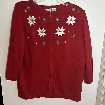 Buy Women’s Vintage Ugly / Tacky Christmas Sweater Lg With Snowflakes Granny Sweater • 17.01£