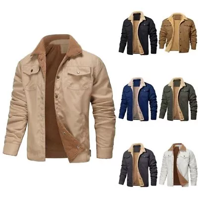 Buy Mens Fleece Cotton Lined Thick Coat Winter Warm Button Bodywarm Jacket Outwear • 21.99£