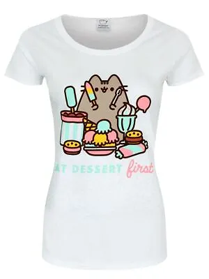 Buy Pusheen Eat Dessert First Ladies White T-Shirt-Large (UK 12 - 14) • 14.99£