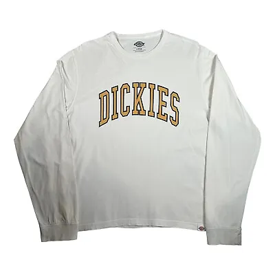 Buy Dickies Long Sleeve T-Shirt Spell Out Graphic Logo White - Size L • 19.95£