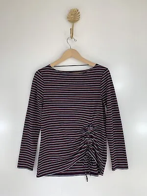Buy Sanctuary Women's Shirt Small Red Blue Striped Ruched Tie Front Tee • 8.52£