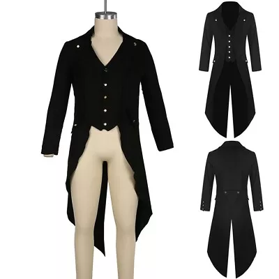Buy Retro Victorian Punk Tailcoat Long Jacket Coat For Men's Steampunk Costume • 13.80£