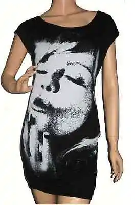 Buy New Long Black Rock Chick Face T Shirt Top ~ Mini Dress Size S/m 8/10 #* • 8.99£