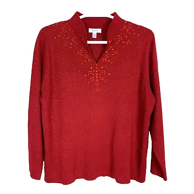 Buy Dressbarn Long Sleeve Sweater Beaded Red Holiday Christmas Sparkle Womens 22 24 • 14.08£