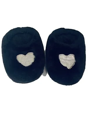 Buy Black Fuzzy Silver Sparkly Heart House Slippers Size 5 - 6 Girly Glitter Goth • 9.44£