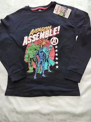 Buy M&S Boys Marvel Avengers Long Sleeved  T Shirt Age 10-11  BNWT Navy Blue • 5.99£