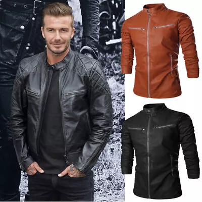 Buy Mens Biker Leather Jacket Casual Slim Fit Racer Fashion Bomber Coat Black Brown • 34.97£