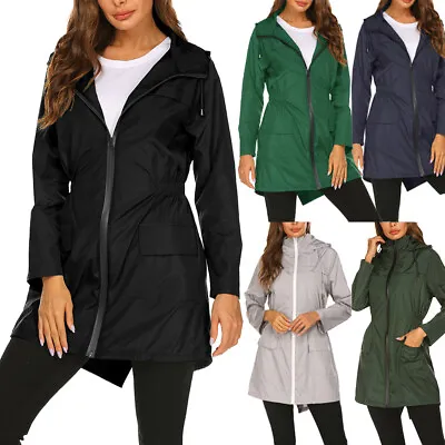 Buy UK Lady Hooded Parka Coat Womens Waterproof Jacket Longer Length Full Zip Jacket • 15.55£
