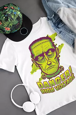 Buy Frankenstein T-Shirt High Voltage Comic Horror Halloween Danger Retro Tee Kids • 6.99£