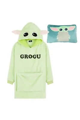 Buy Disney Kids The Mandalorian Baby Yoda Hoodie Blanket And Cushion 2-In-1 Poncho • 24.49£