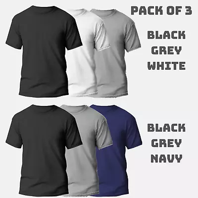 Buy Mens T Shirts Plain Cotton Short Sleeve T-shirts Crew Neck Tops Wholesale 3 Pack • 12.99£